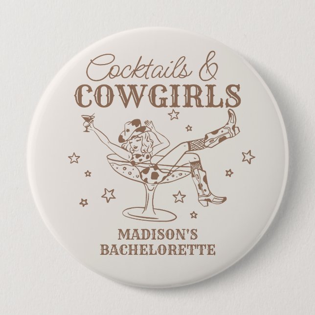 Badge Rond 10 Cm Cocktails Beige et Faveurs de Demoiselle d'Honneur (Devant)