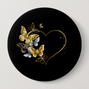 Badge Rond 10 Cm Coeur aux papillons d'or