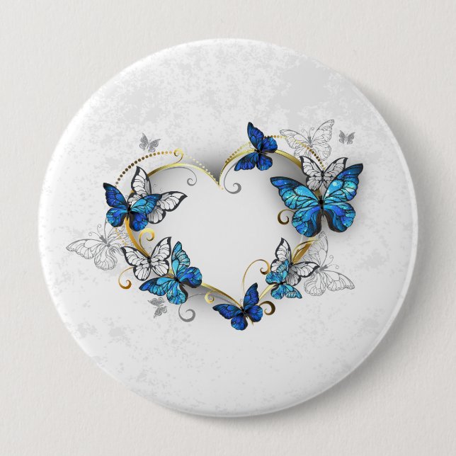 Badge Rond 10 Cm Coeur bijoux avec papillons Morpho (Devant)