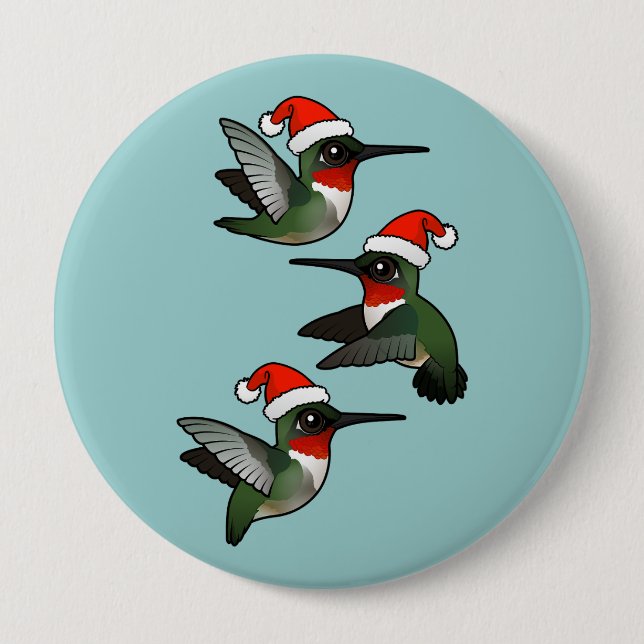 Badge Rond 10 Cm Colibri à gorge rubis de Noël (Devant)