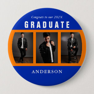 Badge Rond 10 Cm Collage photo de la graduation orange et bleu