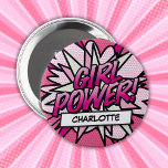 Badge Rond 10 Cm Comic Book Pink<br><div class="desc">Personnalisez le nom pour créer un cool et tendance bande dessinée pop art GIRL POWER superhero badge bouton. Un design cool,  tendance et amusant qui met le fouet,  zap,  pow dans votre journée. Conçu par Thisisnotme©</div>