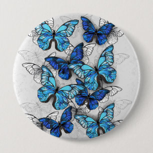Badge Rond 10 Cm Composition des White and Blue Butterflies