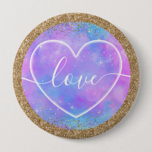 Badge Rond 10 Cm Conception d'amour de cœur de galaxie avec bordure