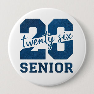 Badge Rond 10 Cm Conception de la typographie bleue « 26 Senior » e