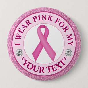 Badge Rond 10 Cm Conception Ruban Rose pour la sensibilisation au c