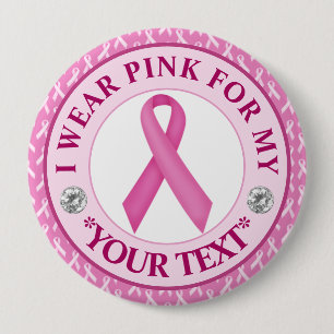 Badge Rond 10 Cm Conception Ruban Rose pour la sensibilisation au c