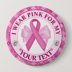 Badge Rond 10 Cm Conception Ruban Rose pour la sensibilisation au c