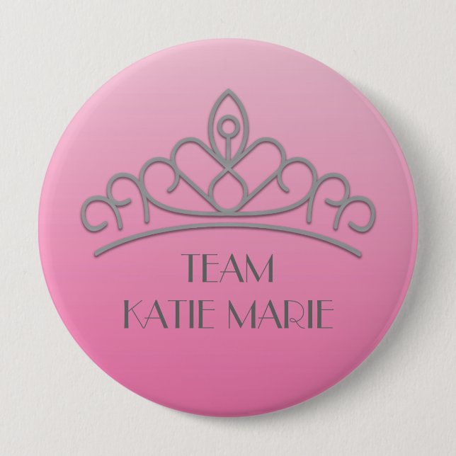Badge Rond 10 Cm Concours rose et argent Tiara Support / Équipe (Devant)