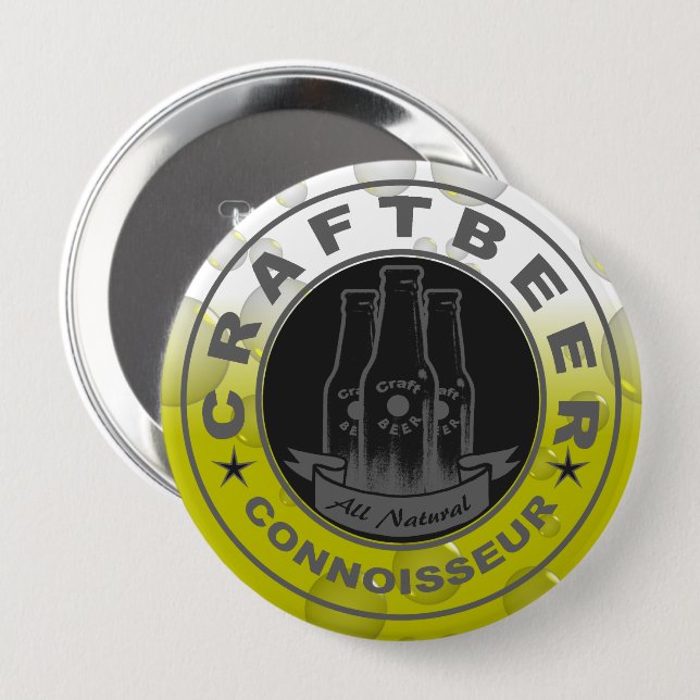 Badge Rond 10 Cm Connoisseur de bière artisanale bulle jaune (Devant & derrière)