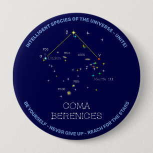 Badge Rond 10 Cm Constellation Coma Berenices de l'hémisphère Nord