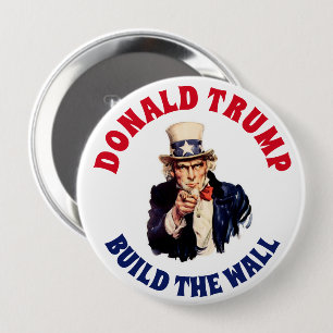 BADGE ROND 10 CM CONSTRUCTION DE DONALD TRUMP LE MUR
