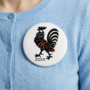 Badge Rond 10 Cm Coq de Cursillo DeColores Silhouette noire