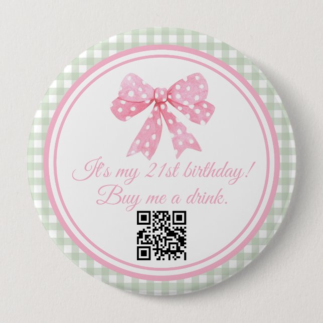 Badge Rond 10 Cm Coquette Bow rose 21e anniversaire Acheter un verr (Devant)