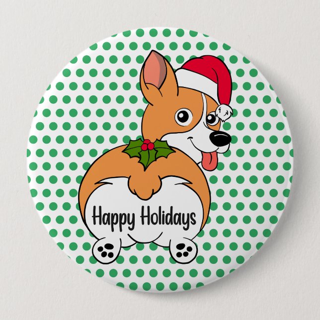 Badge Rond 10 Cm Corgi Chien Noël (Devant)