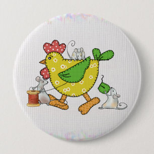 Badge Rond 10 Cm Coudre le poulet 