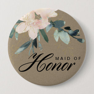 BADGE ROND 10 CM COULEUR D'EAU FLORALE ROUSTIQUE BLUSH KRAFT MAID H