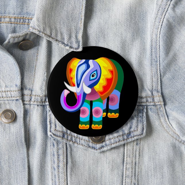 Badge Rond 10 Cm Couleurs arc-en-ciel éléphant (En situation)