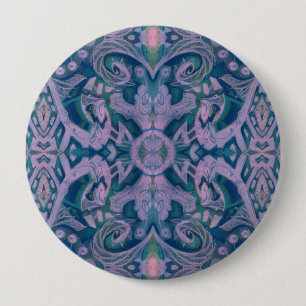 Badge Rond 10 Cm Courbes & Lotus, abstrait floral, lavande & bleu
