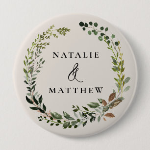 Badge Rond 10 Cm Couronne feuillage rustique fête de mariage d'hive