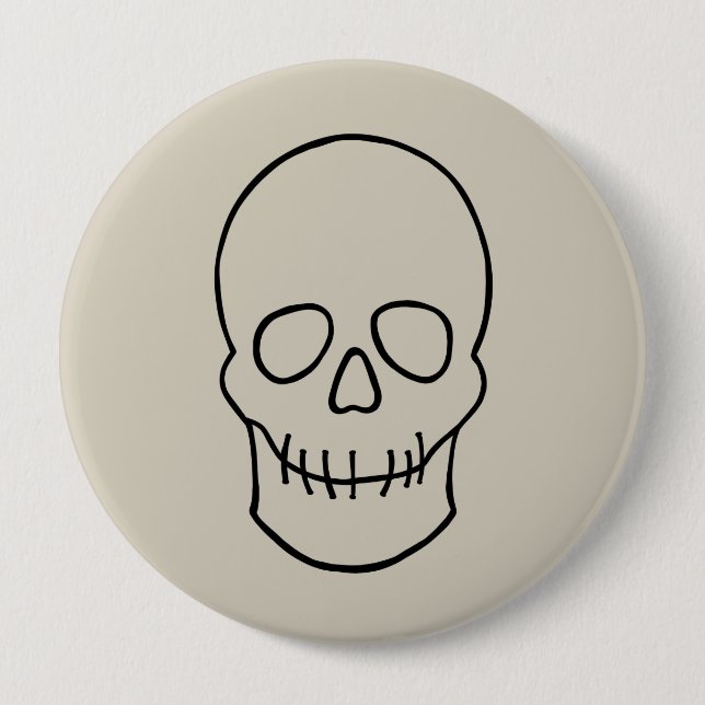 Badge Rond 10 Cm Crâne - Bone White et Bat Black (Devant)