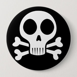 Badge Rond 10 Cm Crâne éffrayant sur un arrière - plan noir