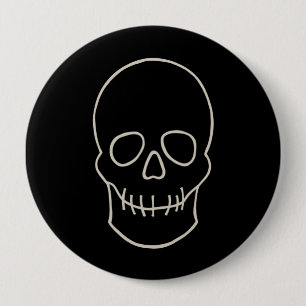 Badge Rond 10 Cm Crâne - Noir de chauve-souris et Blanc d'os