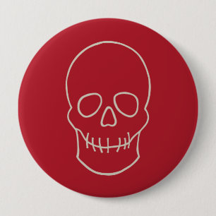 Badge Rond 10 Cm Crâne - rouge sang et blanc os