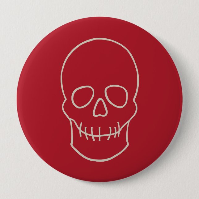 Badge Rond 10 Cm Crâne - rouge sang et blanc os (Devant)
