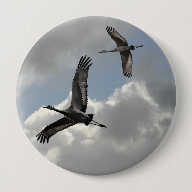 BADGE ROND 10 CM CRANES DE SANDHILL (Devant)