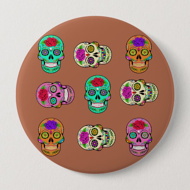 Badge Rond 10 Cm Crânes de Sucre  (Devant)