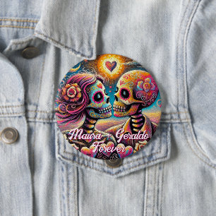 Badge Rond 10 Cm Crânes de sucre en amour Pastel à la craie Personn