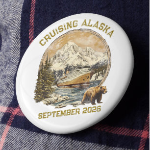 Badge Rond 10 Cm Croisière Alaska Rétro en détresse embarquement 