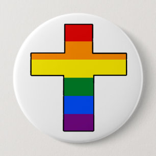 Badge Rond 10 Cm Croix arc-en-ciel