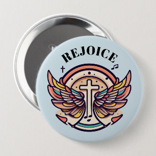Badge Rond 10 Cm Croix colorée Agnel ailes Rejoice
