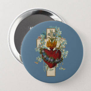 Badge Rond 10 Cm Croix Vierge Marie Immaculée Coeur Classe religieu
