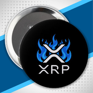Badge Rond 10 Cm Cryptomonnaie XRP Crypto Flammes Bleues Feu Fondre