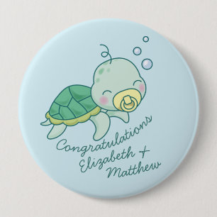 Badge Rond 10 Cm Cute Baby shower de tortue de mer Kawaii