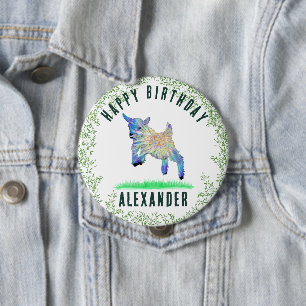 Badge Rond 10 Cm Cute Chèvre ferme animal anniversaire Nom de la fê