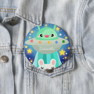 Badge Rond 10 Cm Cute Espace Créature Et Lapin Lapin Lapin
