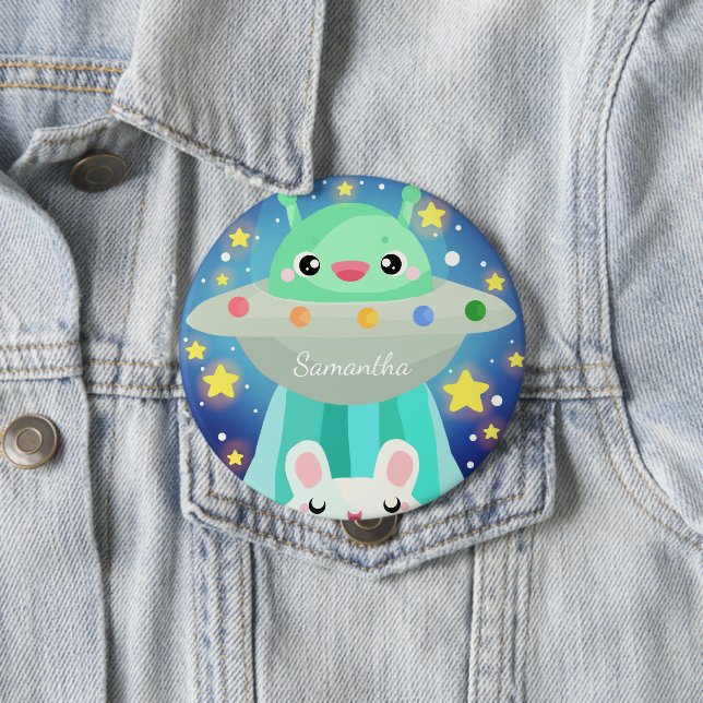 Badge Rond 10 Cm Cute Espace Créature Et Lapin Lapin Lapin (En situation)