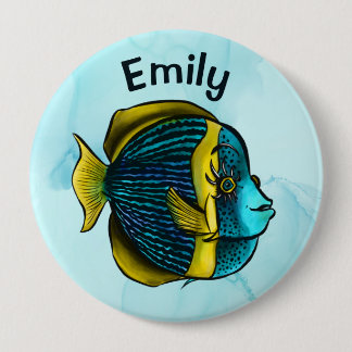 Badge Rond 10 Cm Cute Fish Ocean Under the Sea School Enfants Nom B