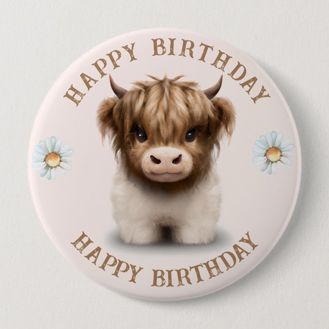 Badge Rond 10 Cm Cute Highlands Scottish Cow (Devant)