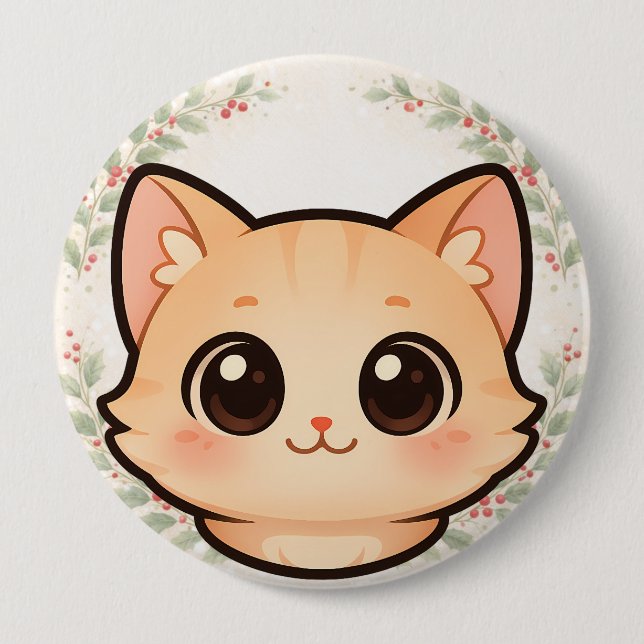 Badge Rond 10 Cm Cute Kawaii Cat Face Button (Devant)