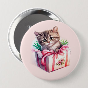 Badge Rond 10 Cm Cute Kitten dans une boîte Cadeau d'anniversaire
