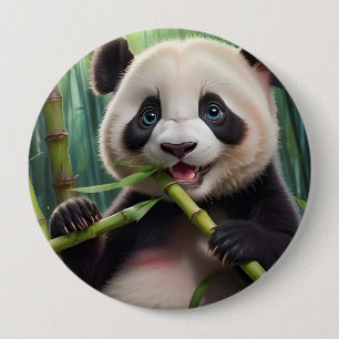 Badge Rond 10 Cm Cute Panda Mange Du Bambou