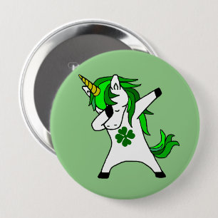Badge Rond 10 Cm Dabbing Green Unicorn St. Patrick's day Clover