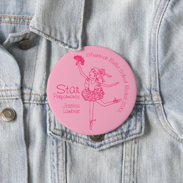 Badge Rond 10 Cm Danseuse étoile ballon rose contour prix (En situation)