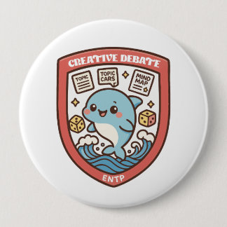 Badge Rond 10 Cm Debate Dolphin – Creative Brainstorming