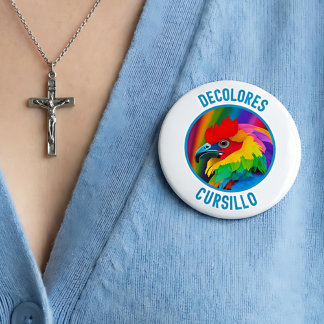 Badge Rond 10 Cm DeColores Cursillo Colorful Rooster Vivid Rainbow 